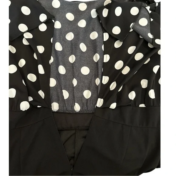 Black & White Polka Dot Off-Shoulder Jumpsuit | Size L | Tall Girl Friendly - Picture 12 of 15